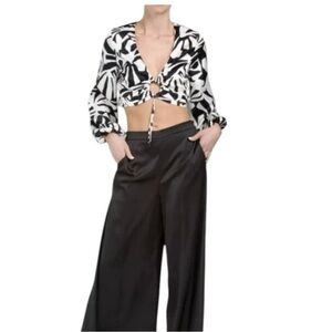 Caroline Constas Geometric Knot Hole Cropped Long Sleeve Blouse